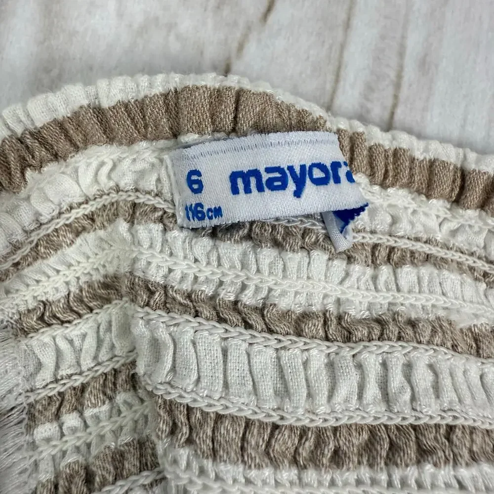 Mayoral Girls Striped Crop Top and Culottes Set - Sleeveless, Ruffle Trim Size 6